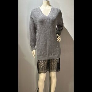 Who What Wear Gray Long Sleeve Dress with Black Lace